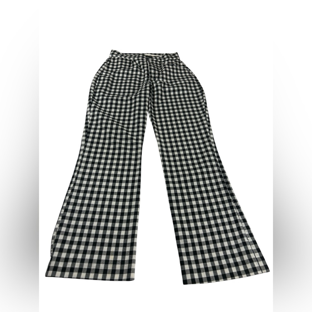 Free People Gingham Florence Crop Flare‎ Pants XS Black White High Rise
